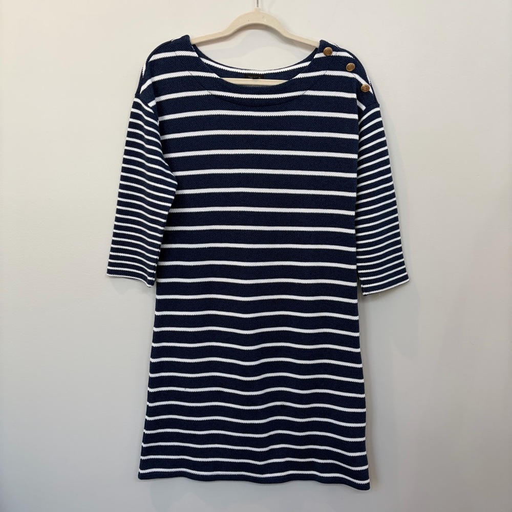 Talbots Women's Nautical Navy White Striped Shift Dress Size S 100% Cotton
